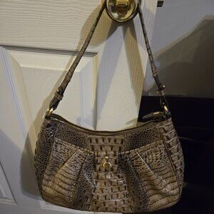 Brahmin Embossed Alligator Print Hobo Bag Brown Gray